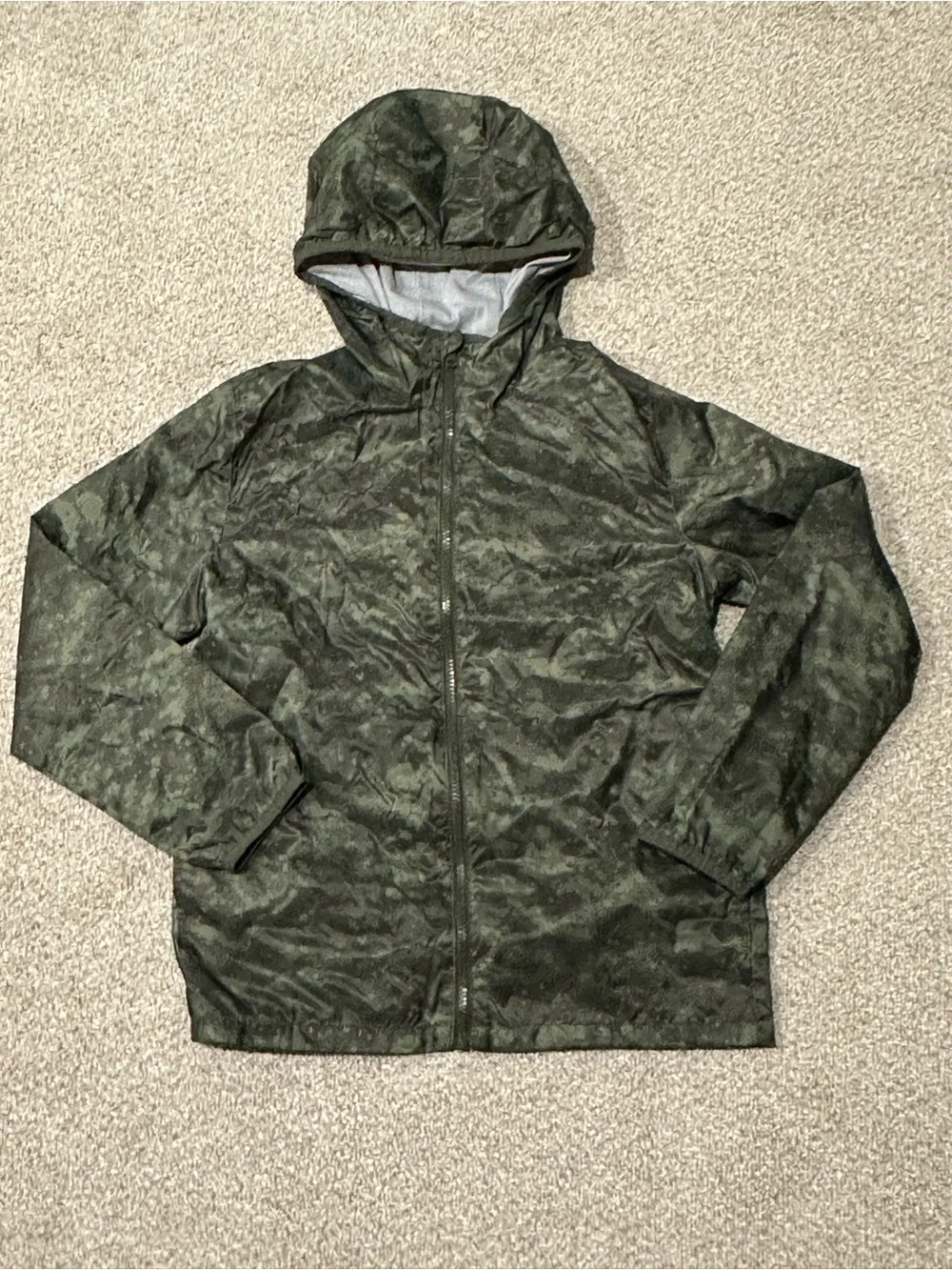 Old Navy Boys Green Pixelated Camo Lined Hooded Water Resistant Jacket